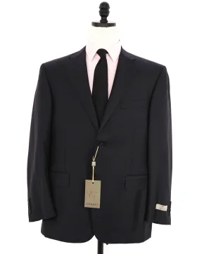 $1,795 CANALI - *CLOSET STAPLE*  Solid Navy Blue Notch Lapel Blazer - 42L US