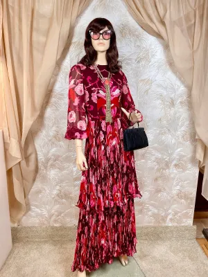 1960's La Mendola Floral Pleated Maxi Dress