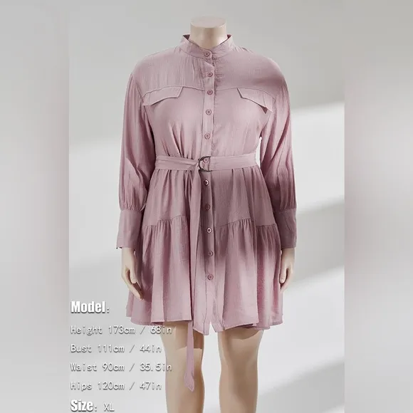 1X-5X Elle Pink Ruffle Mini Dress w/Belt
