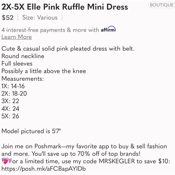 1X-5X Elle Pink Ruffle Mini Dress w/Belt