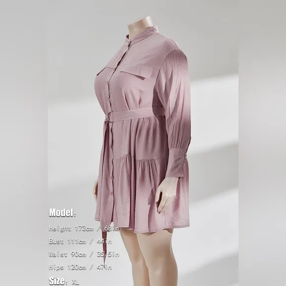 1X-5X Elle Pink Ruffle Mini Dress w/Belt
