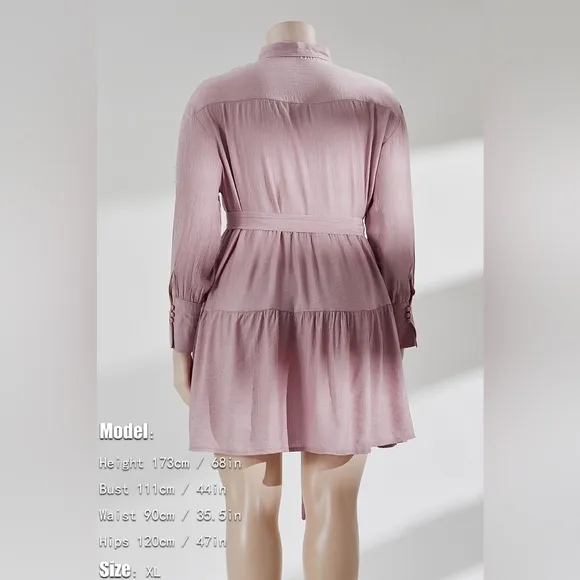 1X-5X Elle Pink Ruffle Mini Dress w/Belt