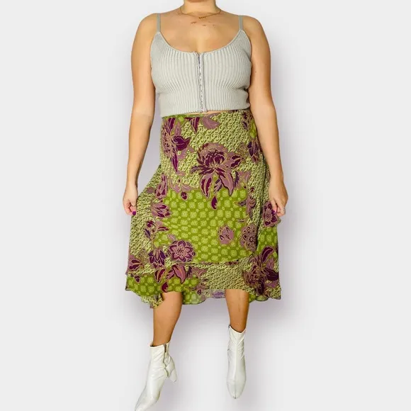 2000s Evan Picone Woman Green and Plum Skirt‎