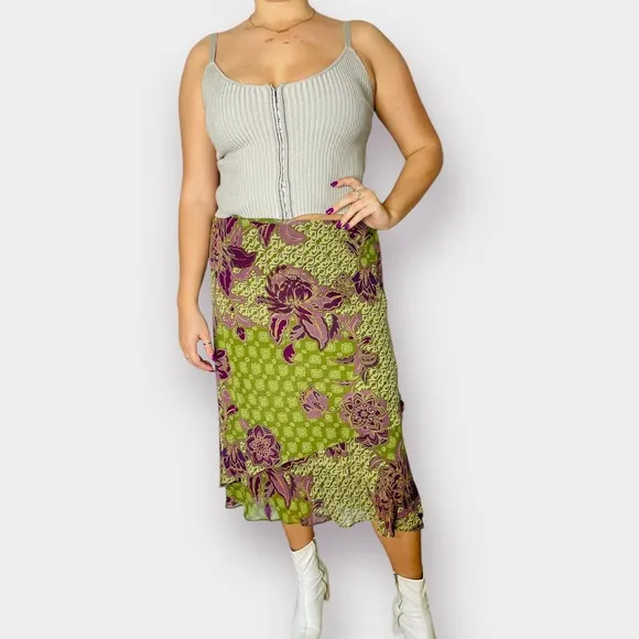 2000s Evan Picone Woman Green and Plum Skirt‎