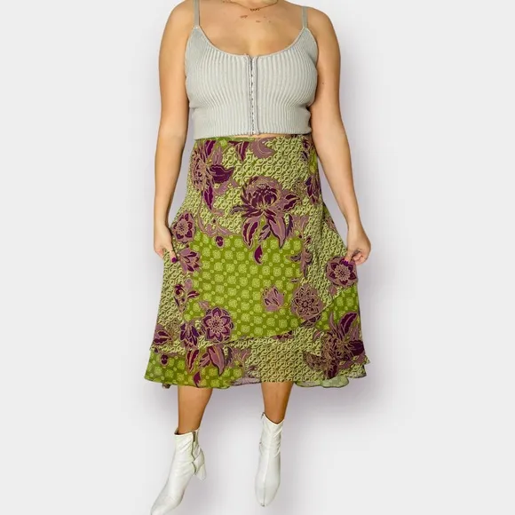 2000s Evan Picone Woman Green and Plum Skirt‎