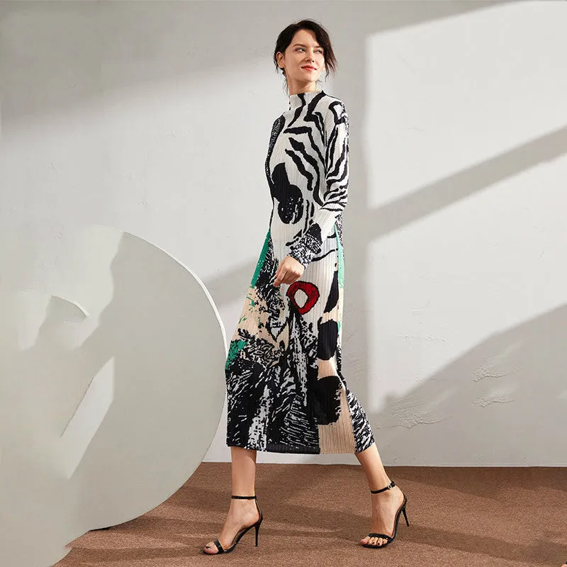 2020 Colorblock Long Pleated Dress
