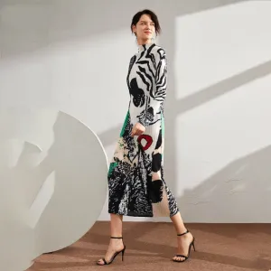 2020 Colorblock Long Pleated Dress