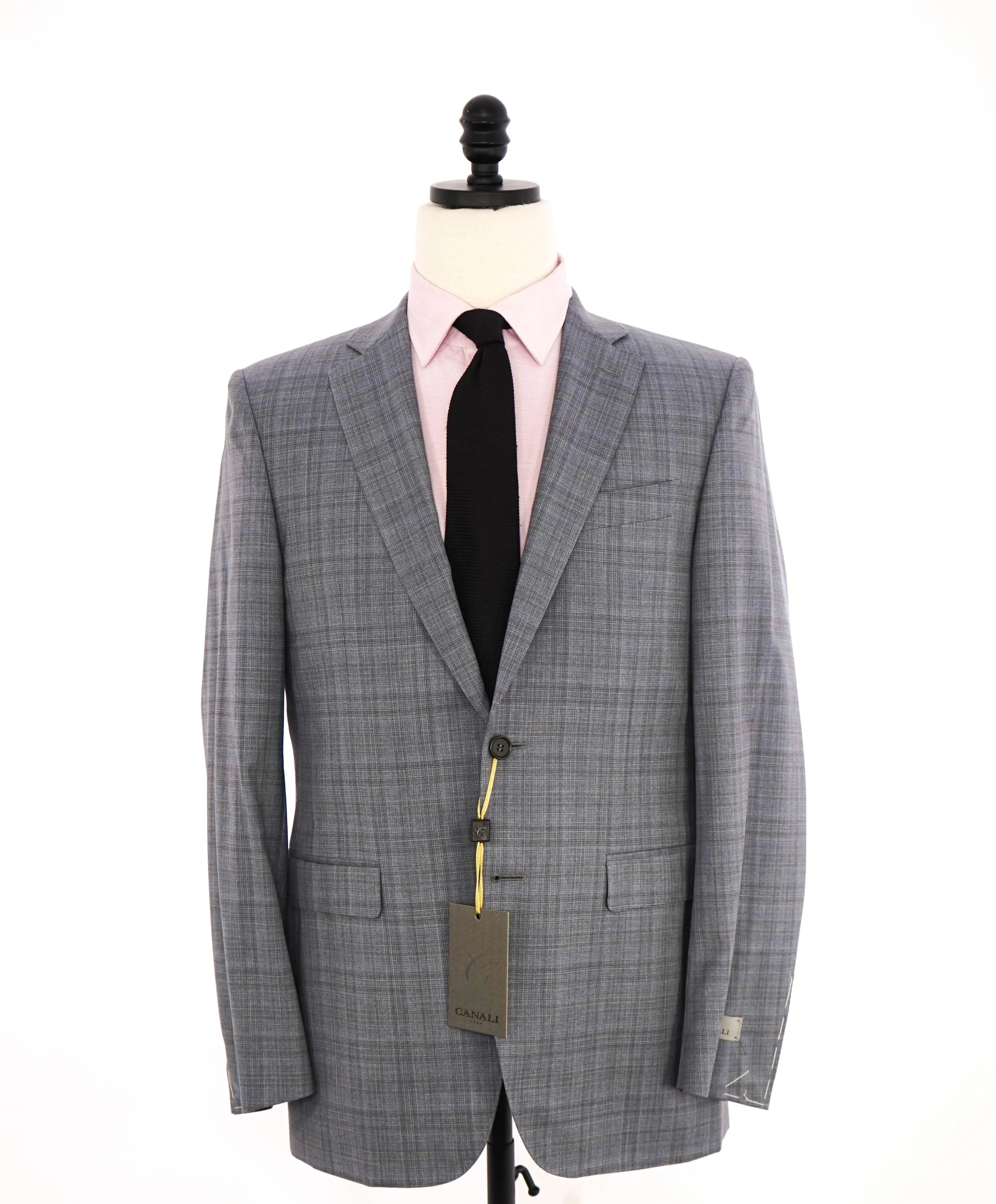 $2,095 CANALI - Blue/Gray Textured Check Plaid Notch Lapel Blazer - 38R US