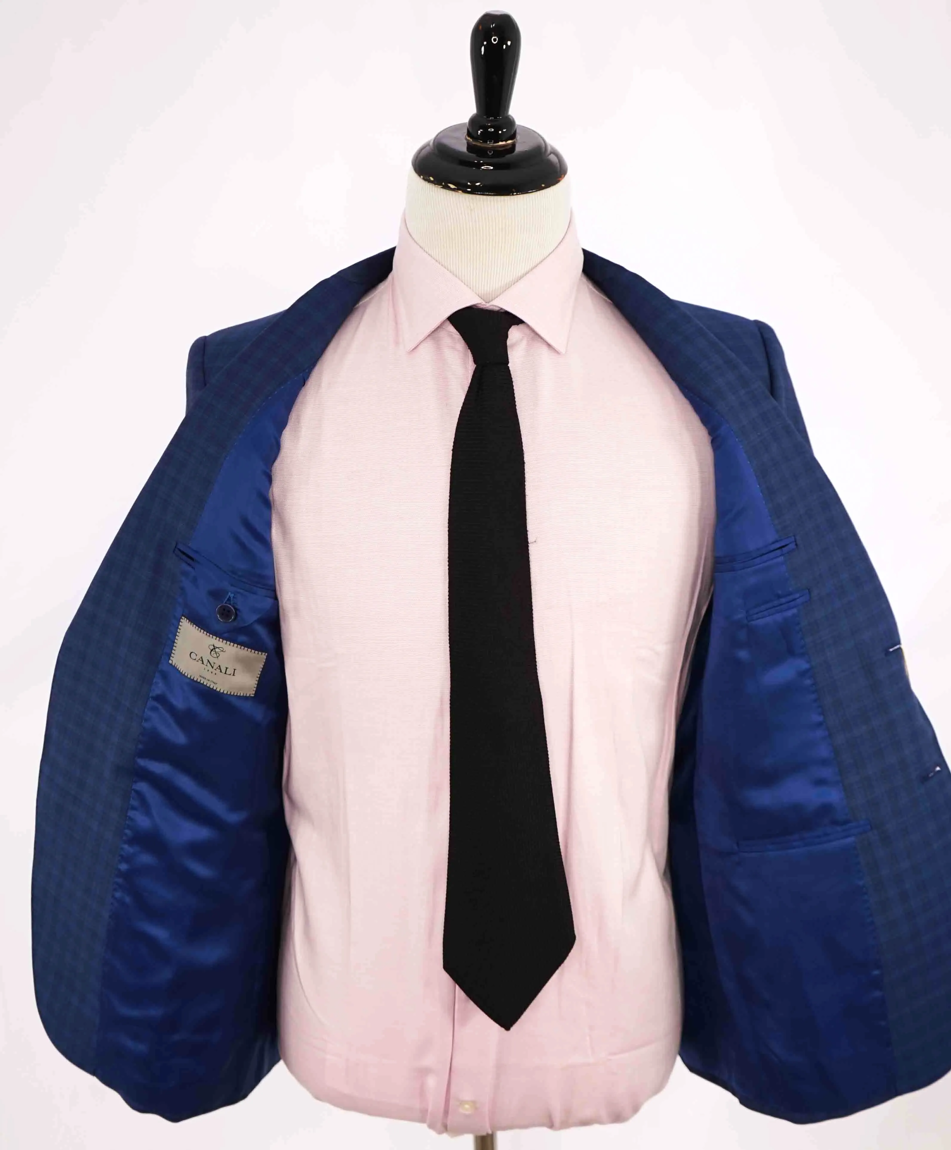 $2,195 CANALI - Medium Blue Check Plaid Textured 2-Piece Suit - 36R