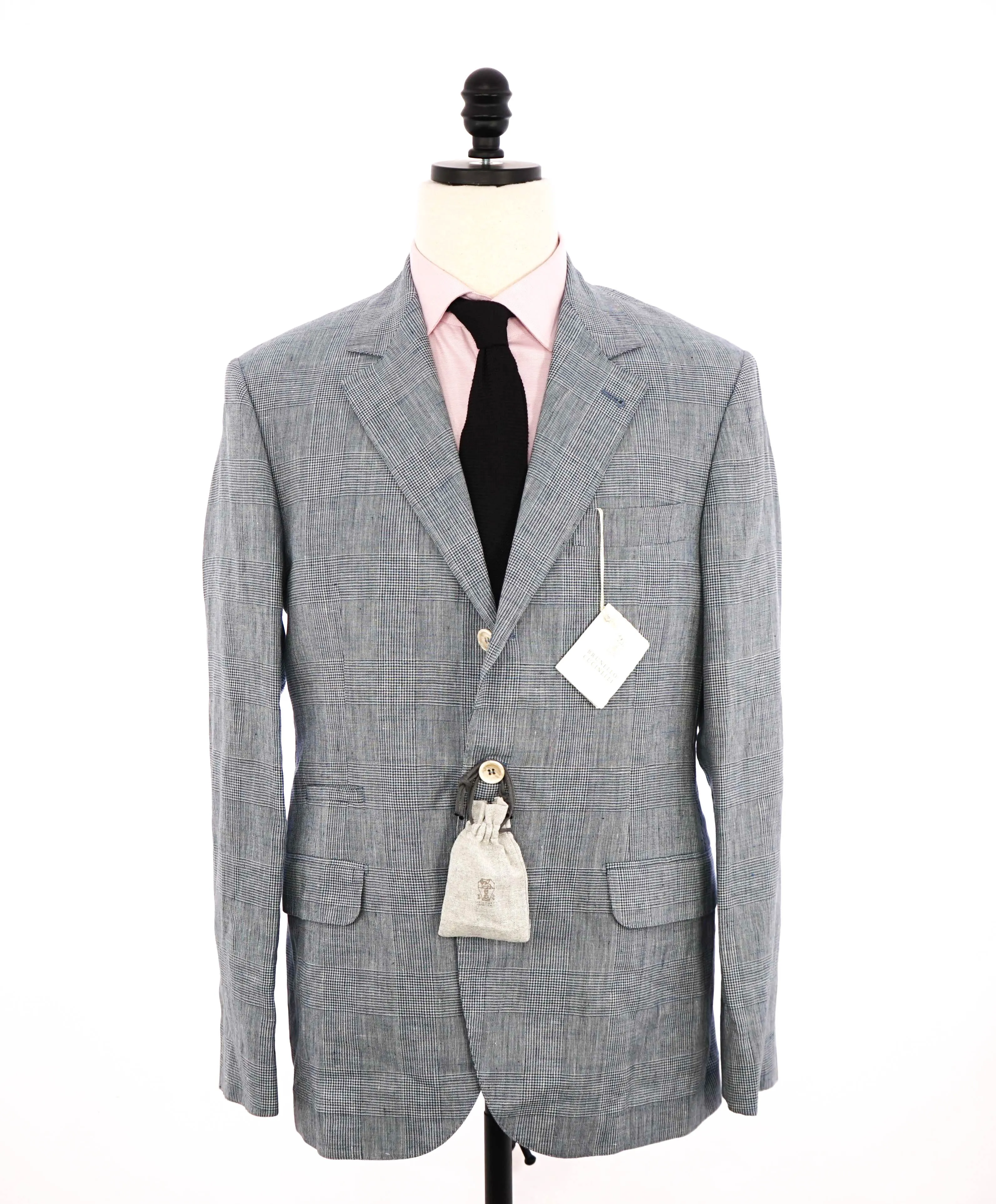 $6,295 BRUNELLO CUCINELLI - Baby Blue Check Plaid WOOL/LINEN Semi-Lined Suit - 40R