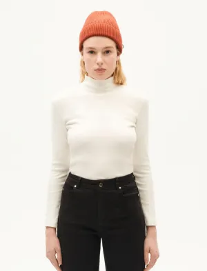 Aine Rib Turtleneck in White | Thinking Mu