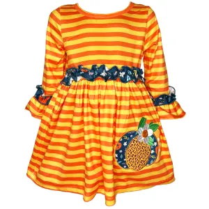 AL Limited Girls Autumn Leopard Pumpkin Orange Striped Long Sleeve Dress