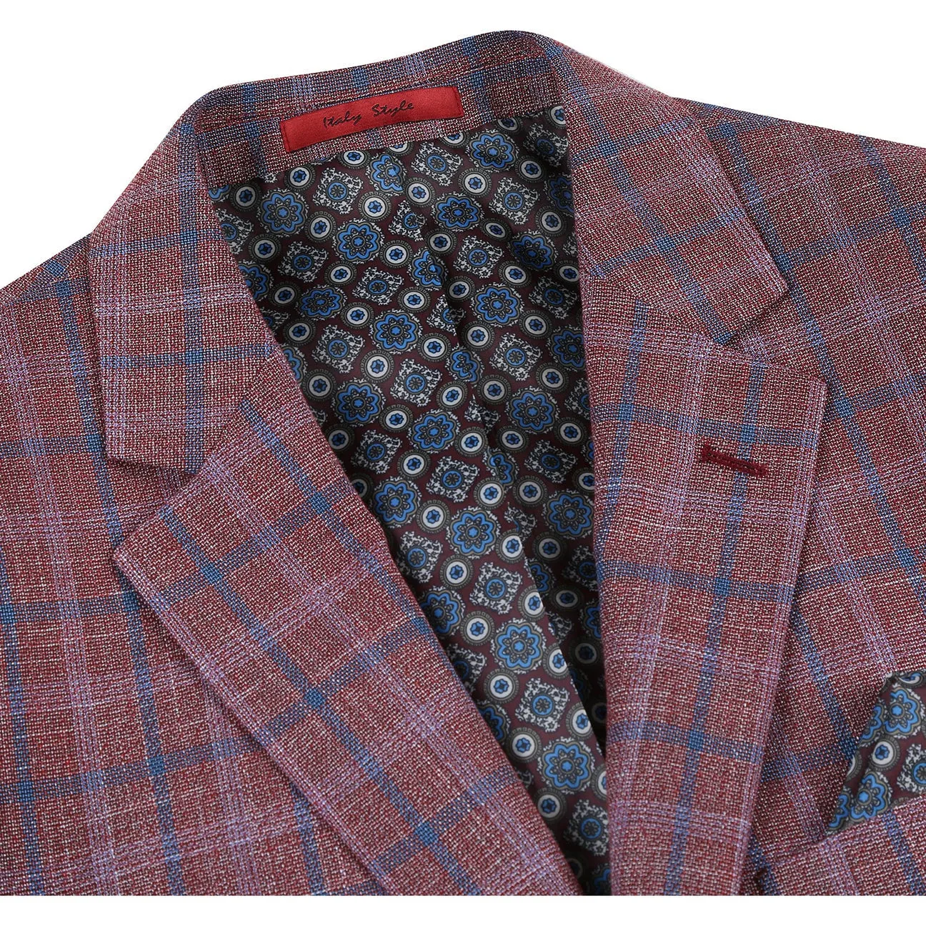 Alessandro Vitello by Renoir Burgundy Classic Fit Notch Lapels Check Blazer 294-12