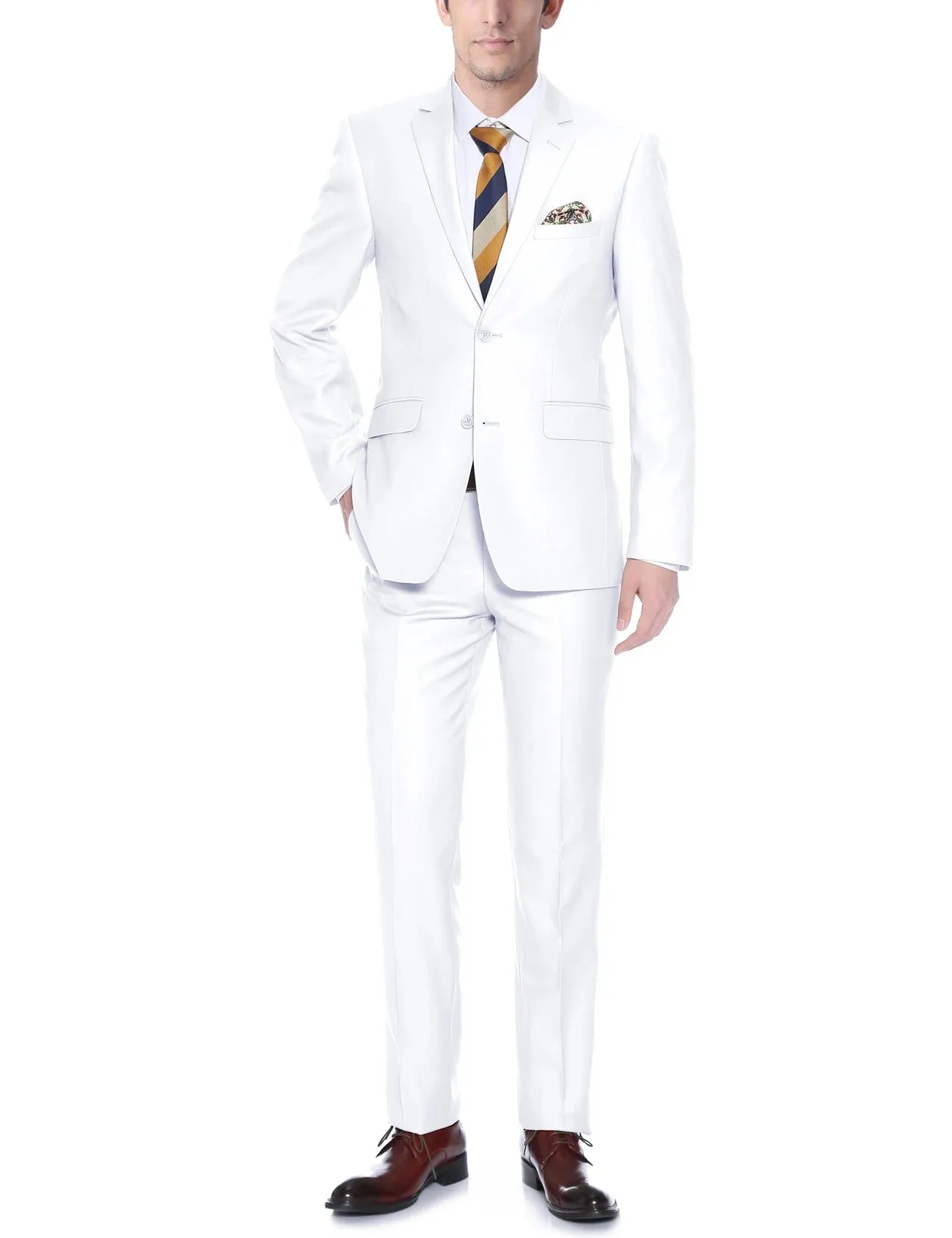 Alessandro Vitello by Renoir White 2-Piece Classic Fit Single Breasted Notch Lapel Suit 201-6