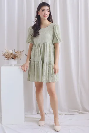 Alia Textured Babydoll Romper Dress In Sage