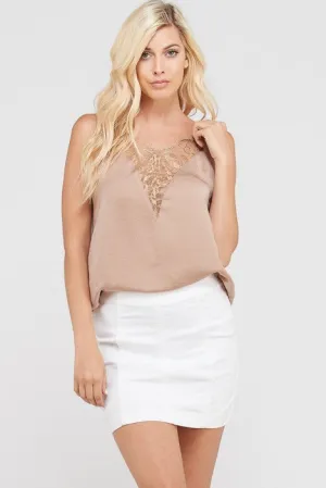 ALL MINE LACE TRIM CAMI TAUPE