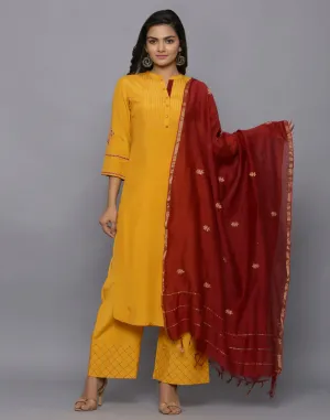 Amaiva Solid Straight Kurta With Palazzo And Dupatta