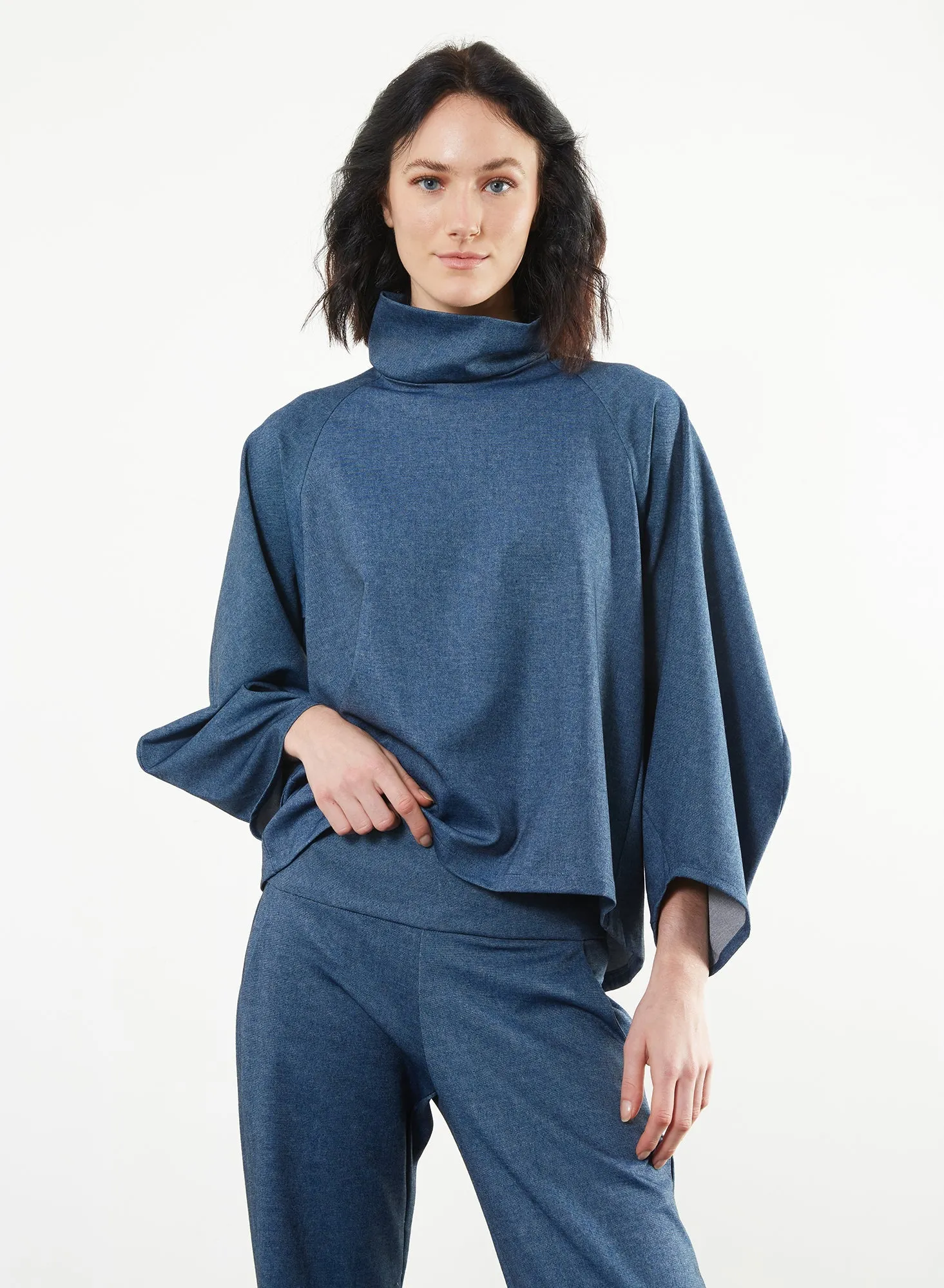 Angles Turtleneck Top - Small in Blue (RESALE ITEM)