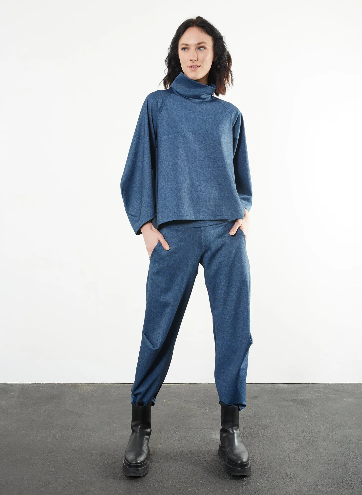 Angles Turtleneck Top - Small in Blue (RESALE ITEM)