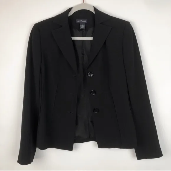 Ann Taylor Black Blazer Suit Coat 3 Buttons