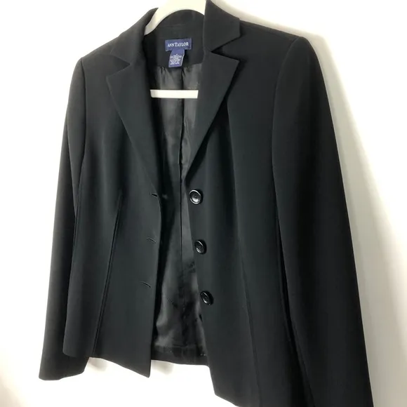 Ann Taylor Black Blazer Suit Coat 3 Buttons