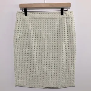 Ann Taylor Pencil Skirt Women Petite Size 10 Light Green Eyelet over Tan Cotton