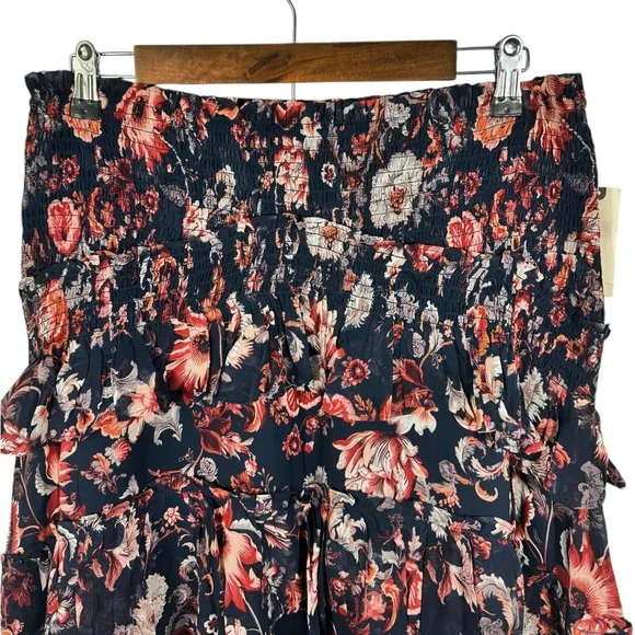 Anthropologie Asymmetrical Smocked Mini Skirt Medium