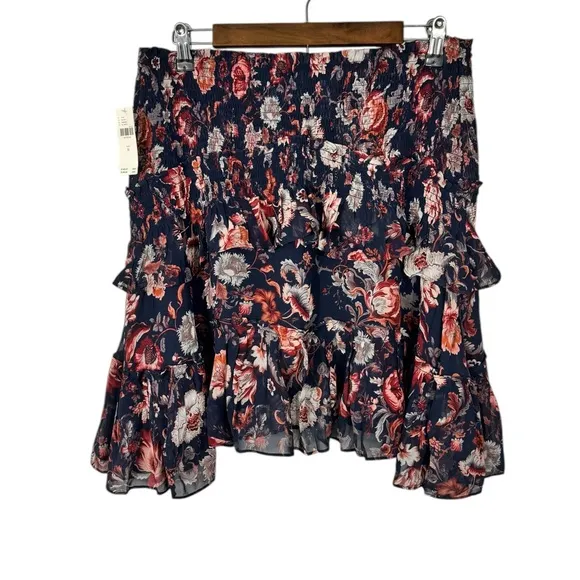 Anthropologie Asymmetrical Smocked Mini Skirt Medium