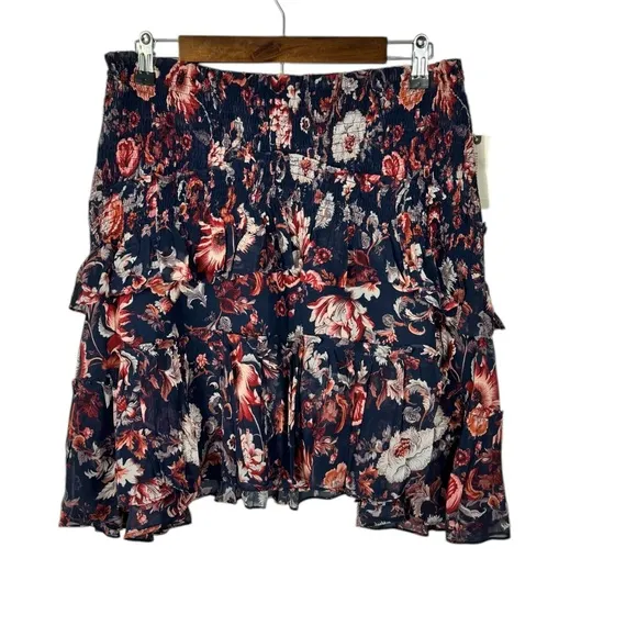 Anthropologie Asymmetrical Smocked Mini Skirt Medium