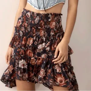 Anthropologie Asymmetrical Smocked Mini Skirt Medium