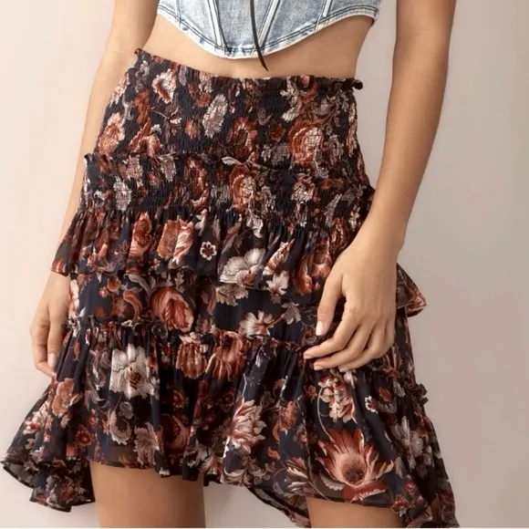 Anthropologie Asymmetrical Smocked Mini Skirt Medium