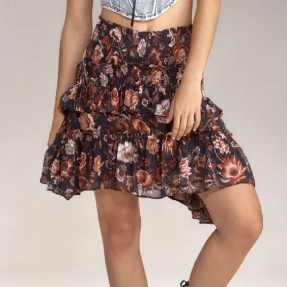 Anthropologie Asymmetrical Smocked Mini Skirt Medium