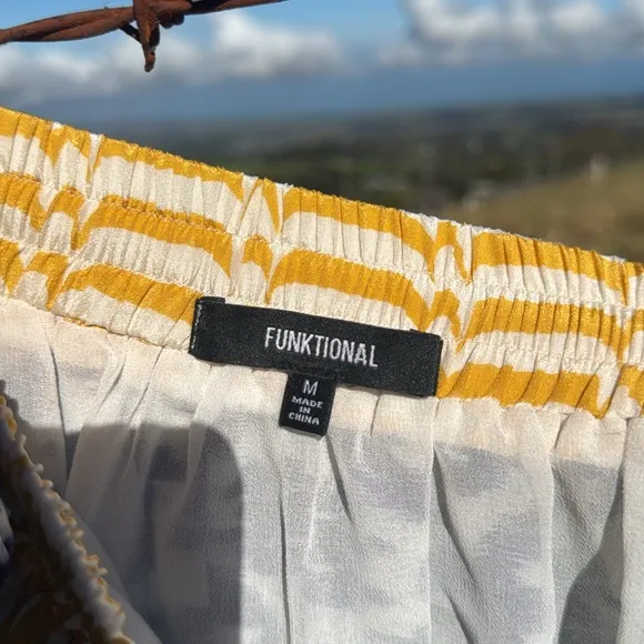 Anthropologie Funktional Ikat print blue yellow asymmetrical silk skirt