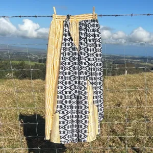 Anthropologie Funktional Ikat print blue yellow asymmetrical silk skirt