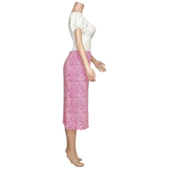 ANTHROPOLOGIE Mila Button Front Pencil Skirt, Pink/White, 6 (US)
