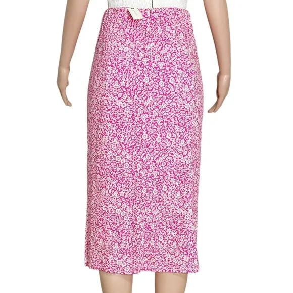 ANTHROPOLOGIE Mila Button Front Pencil Skirt, Pink/White, 6 (US)