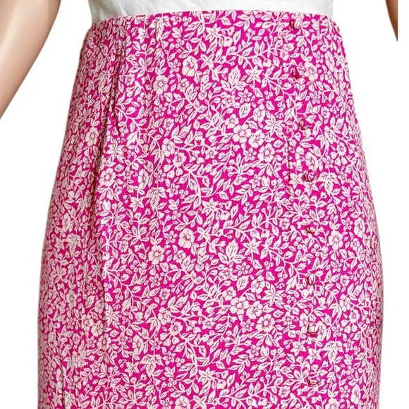 ANTHROPOLOGIE Mila Button Front Pencil Skirt, Pink/White, 6 (US)