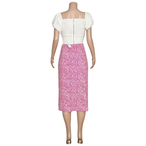 ANTHROPOLOGIE Mila Button Front Pencil Skirt, Pink/White, 6 (US)