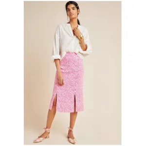 ANTHROPOLOGIE Mila Button Front Pencil Skirt, Pink/White, 6 (US)