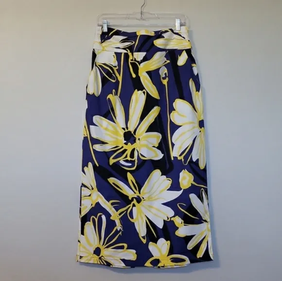 Anthropologie Whit Two Bold Print Floral Pencil Skirt With Split In Back Tie 12P