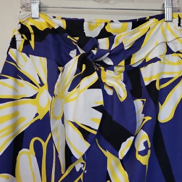 Anthropologie Whit Two Bold Print Floral Pencil Skirt With Split In Back Tie 12P