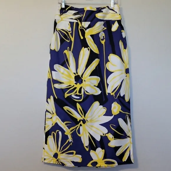 Anthropologie Whit Two Bold Print Floral Pencil Skirt With Split In Back Tie 12P
