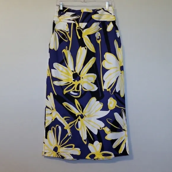 Anthropologie Whit Two Bold Print Floral Pencil Skirt With Split In Back Tie 12P