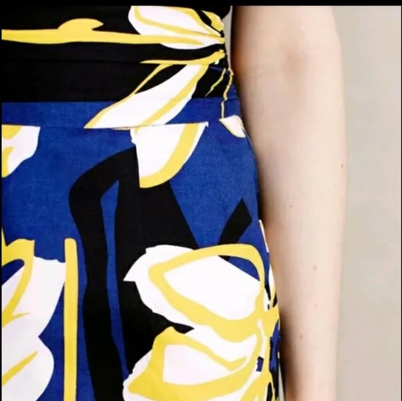 Anthropologie Whit Two Bold Print Floral Pencil Skirt With Split In Back Tie 12P