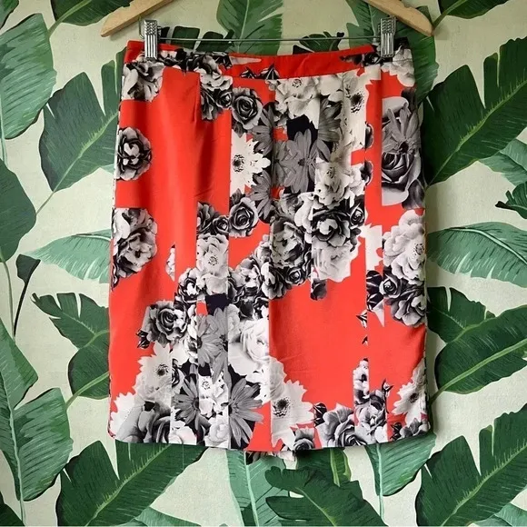 Anthropologie Yoana Baraschi Floral Pencil Skirt Orange Blue Size 6