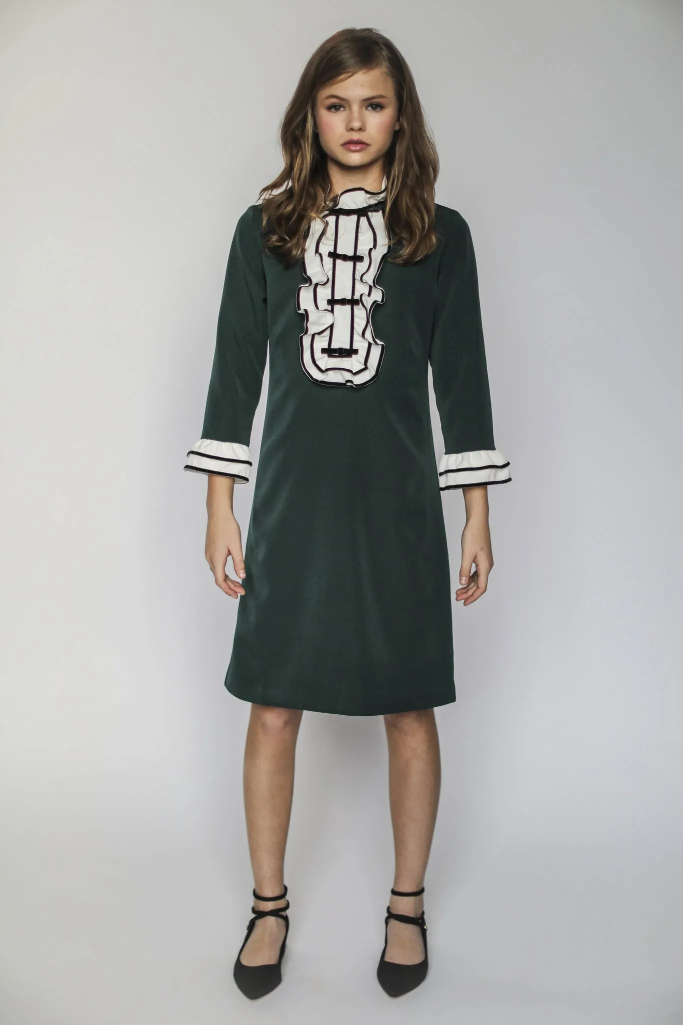 Antoinette ruffle bow dress (hunter green)