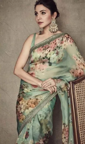 Anushka Style pure Georgette-Satin Saree