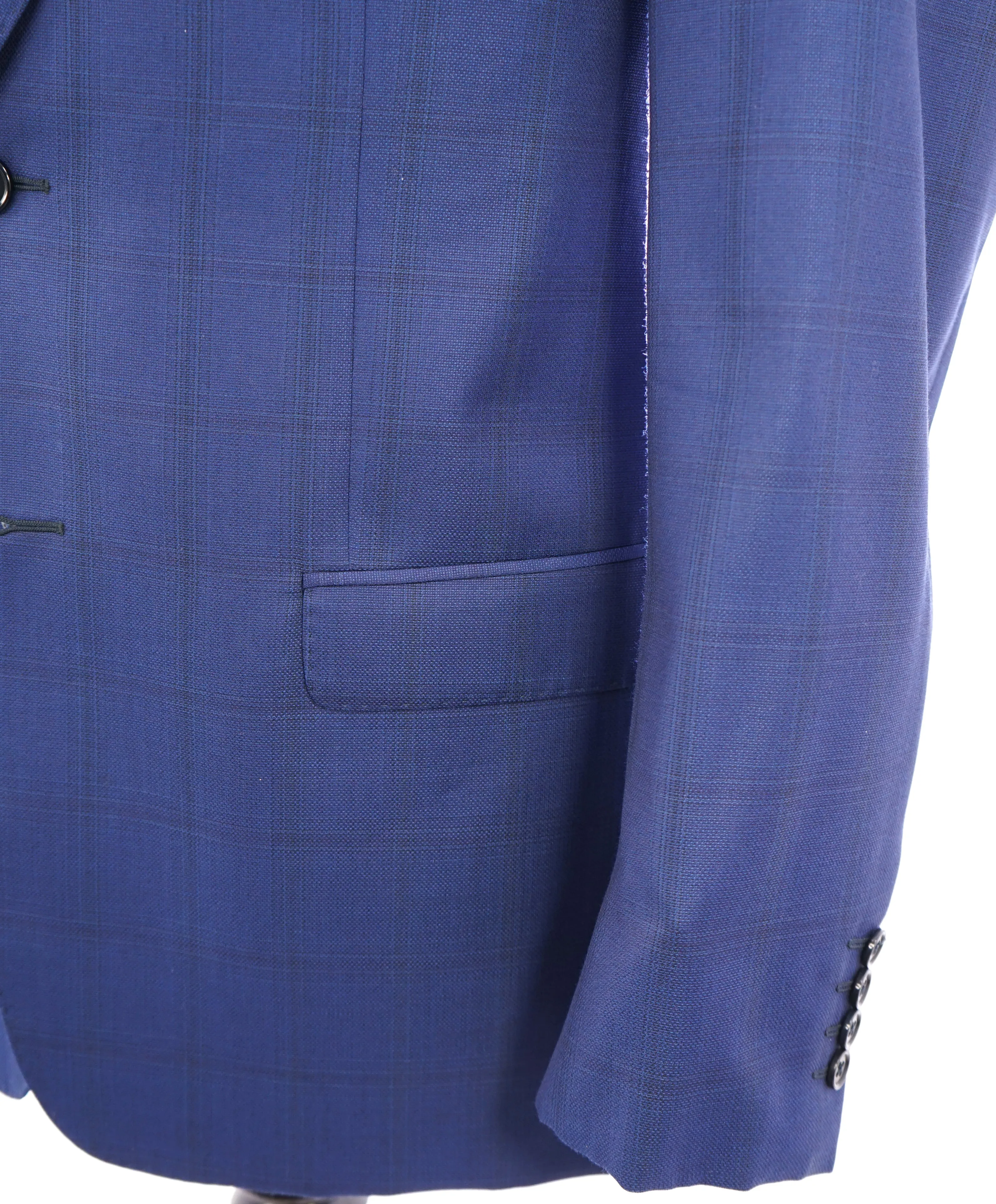 ARMANI COLLEZIONI - “G Line” Cobalt Blue Plaid Textured Woven Blazer - 42R
