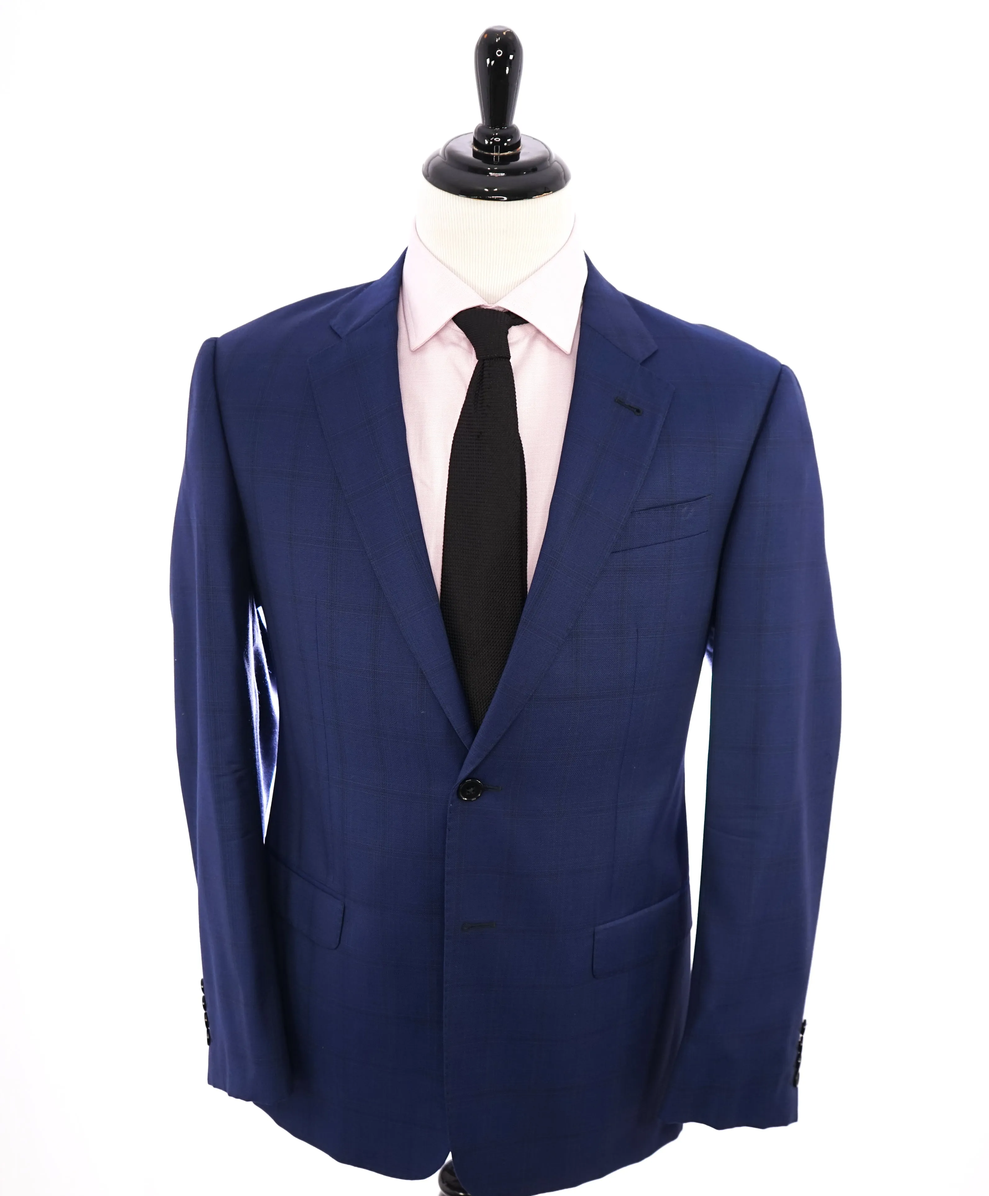 ARMANI COLLEZIONI - “G Line” Cobalt Blue Plaid Textured Woven Blazer - 42R