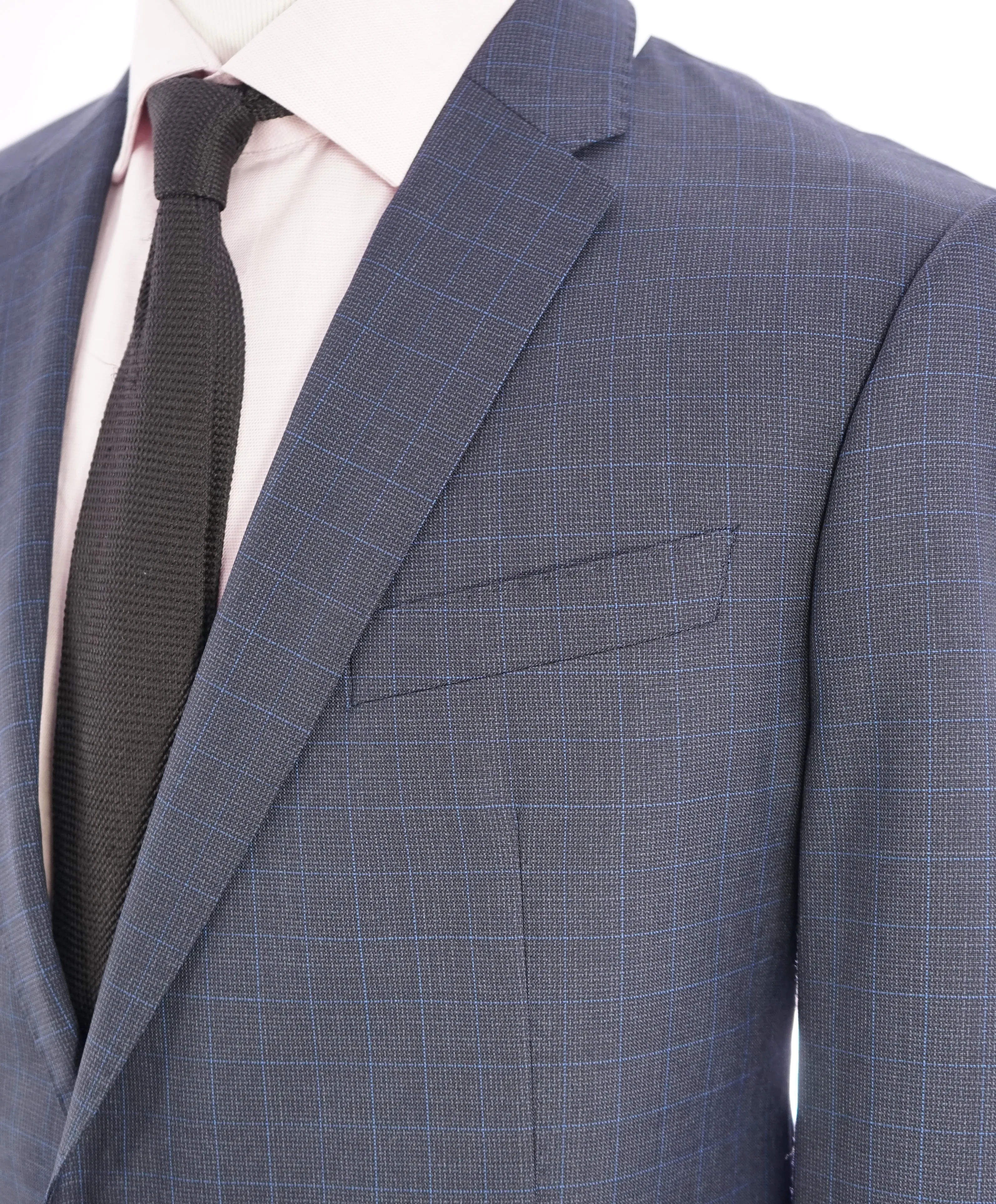 ARMANI COLLEZIONI - “M Line” Cobalt Blue Plaid Textured Woven Blazer - 46R